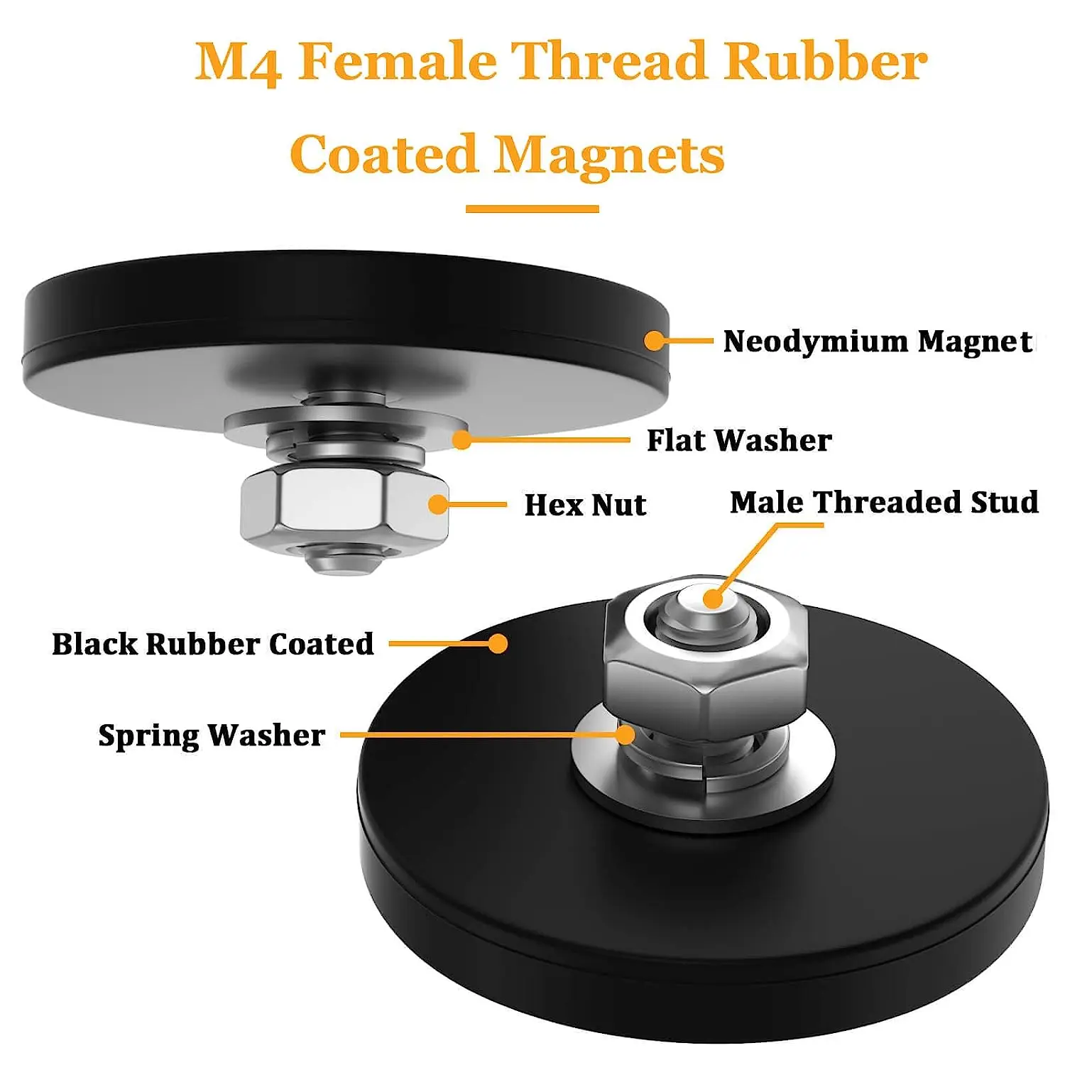4 Pack Scratch Proof Neodymium Magnets With Rubber Coating And M6 Male  Thread, Super Strong Magnetic Mount For Lighting