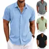 Short Sleeve Shirt Men's Casual Loose Fit Short Sleeve Lapel Shirt with Solid Color Buttons Placket Lightweight Summer for Male 1