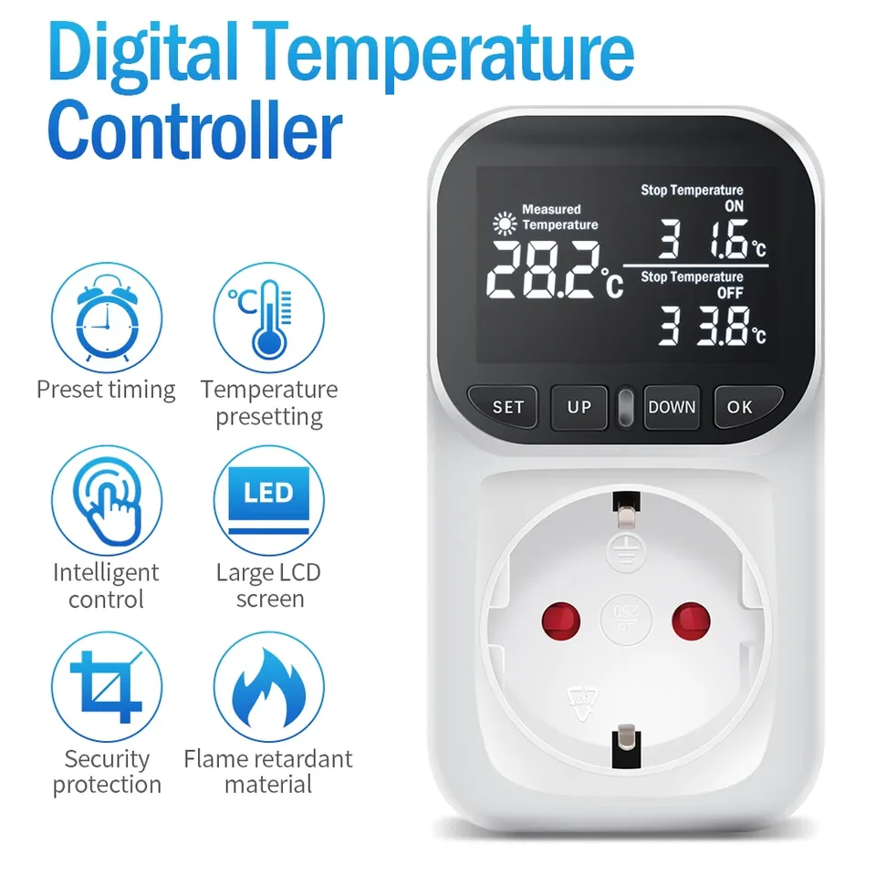Digital Temperature Controller Socket Thermostat EU Plug 220V With Timer Switch Heating Cooling For Refrigerator Aquaculture