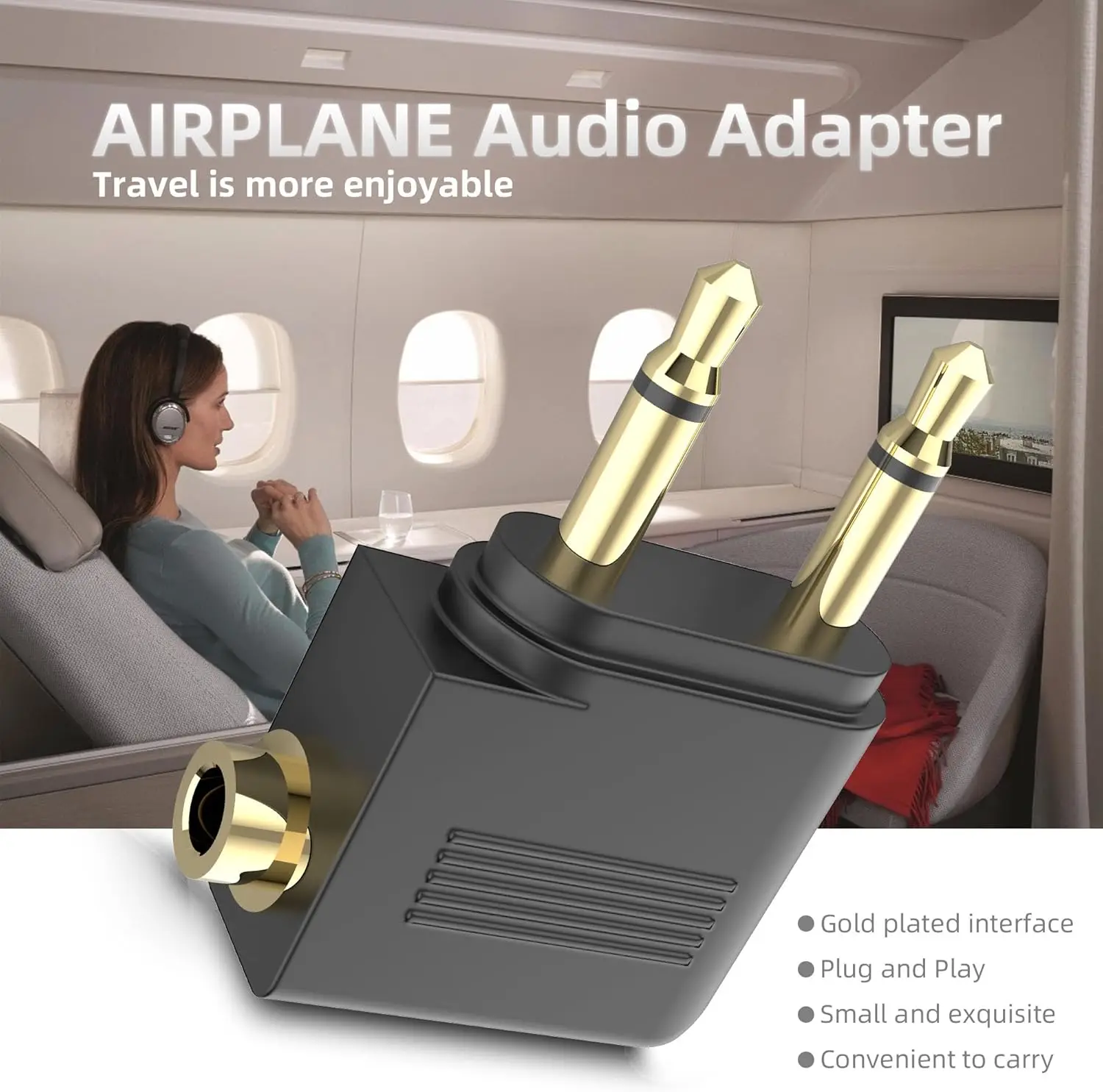In-Flight Entertainment Headphone Adapter - Dual 3.5mm to Single 3.5mm Converter Plug