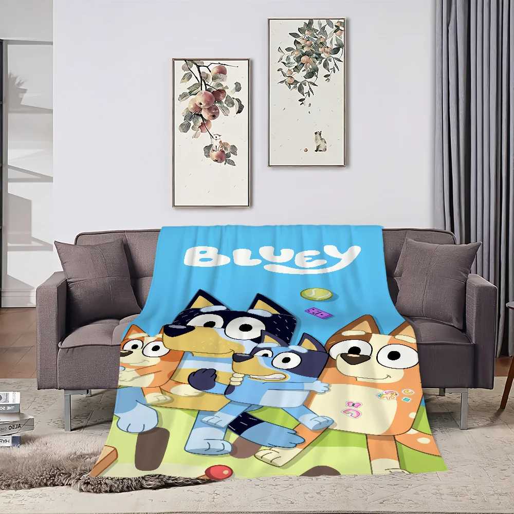 Cartoon Cute B-Bluey-S Dog Blanket Soft Plush Nap Sofa rug for Living Room Warm Office Bedroom Birthday Home Travel Kid Gifts 4
