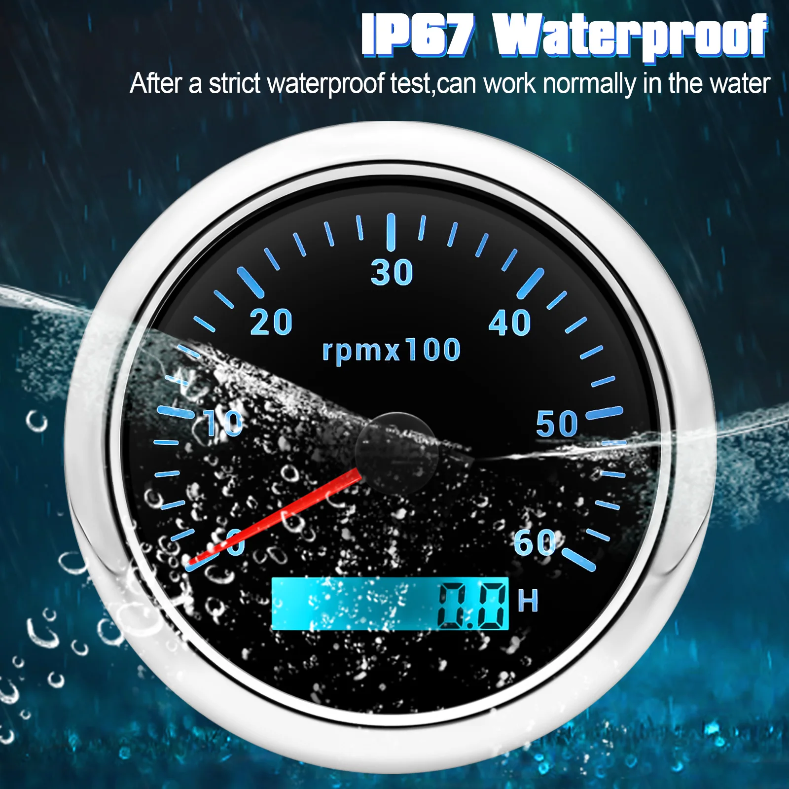 85mm Tachometer With LCD Hourmeter For Marine Boat Car 3000/4000/6000/8000 RPM Tacho Gauge 7 Color Backlight Digital Display