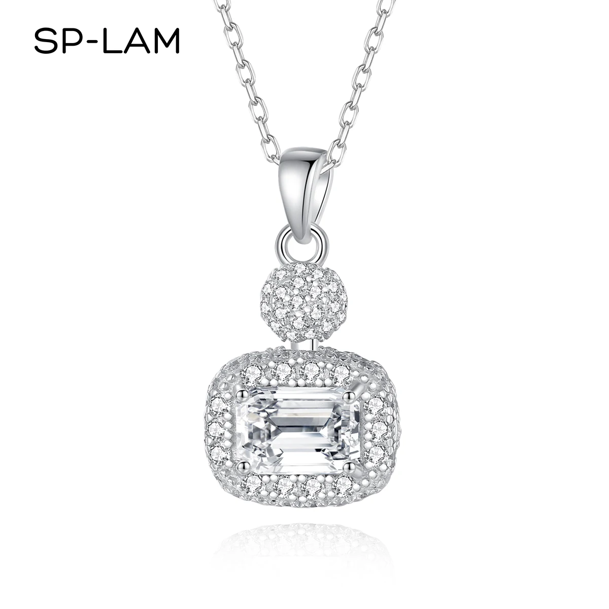 SP-LAM Emerald Pendant Necklace 925 Sterling Silver 1CT D Color Clear Moissanite Diamond Test Passed Fine Jewellery Women Gifts