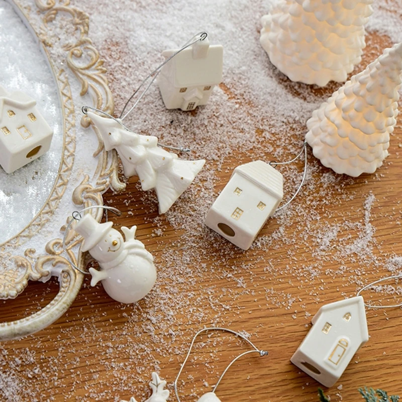 Seasonal White Ceramic Tree Decoration Farmhouses Ceramic Christmas Themed Ornament Gifts Tree Hanging Decoration christmas decorations