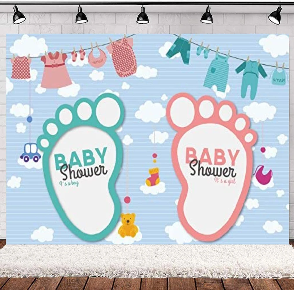 Gender Reveal Photography Backdrop Twins Baby Shower Party Decoration Banner Newborn Girl Boy Birth Portrait Background |