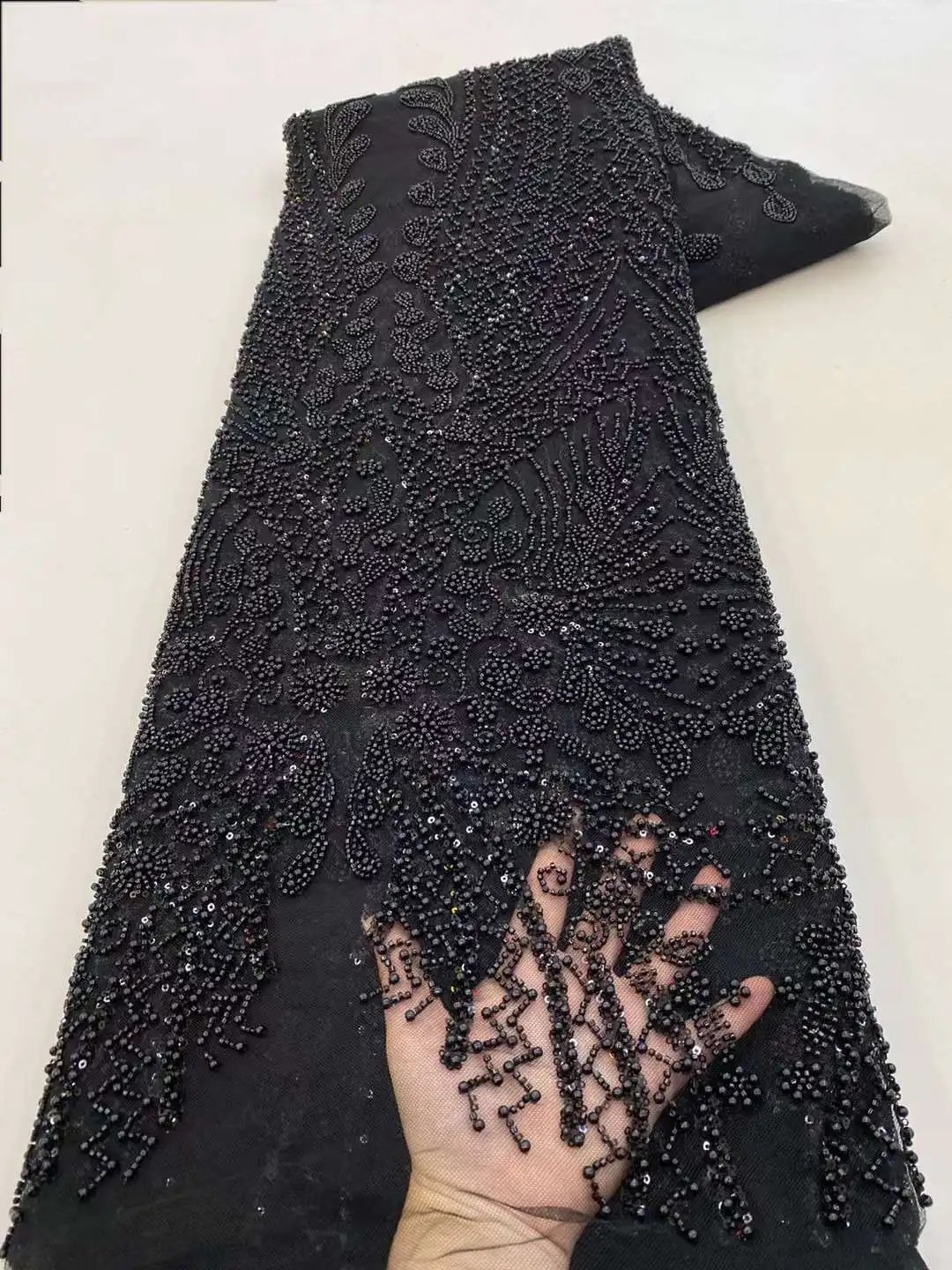 Sequins Jacquard Lace Fabric Brown Sequin Beaded Embroidery French Net Lace With Beads Nigerian Sequins