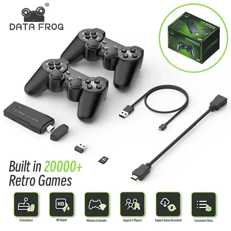 Video game console DATA FROG retro 2.4G wireless console game stick 4k 10000/20000 games portable for TV