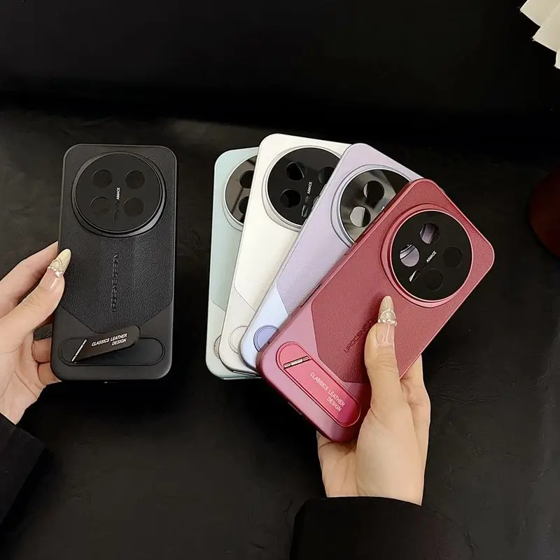 Elegant PU Leather Phone Case with Electroplated Frame & Built-in Tripod Stand