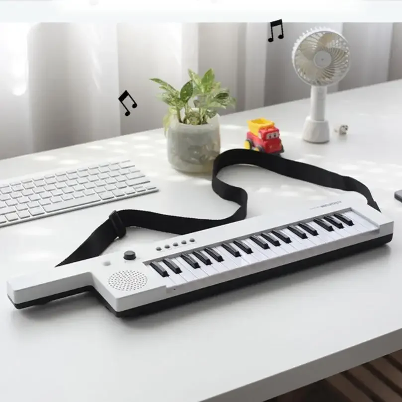 Rechargeable 37 Keys Guitar Electronic Organ Mini Key Board Children Piano with Shoulder Strap & Microphone Musical Gift