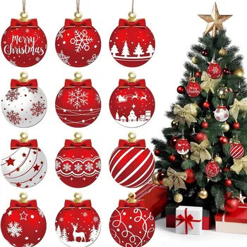 12PCS Christmas Ball Pendant, Wooden Pendant Christmas Decoration, Party  Decoration Set For Home New Year Gifts 1