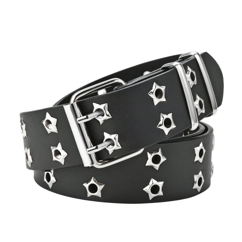 

New Style Punk Double Pin Buckle Women Waistband for Jeans Fashion Alloy Belts Ladies Retro Decorative Pu Leather Waist Strap