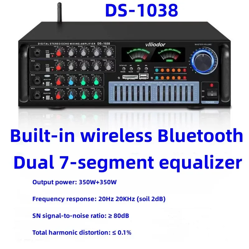 

Bluetooth стерео 350 Вт * 2 двойной 7-полосный Графический EQ Equcizer KTV Караоке Домашнее аудио эхо смешивающий усилитель тональный тюнер с фотодисплеем