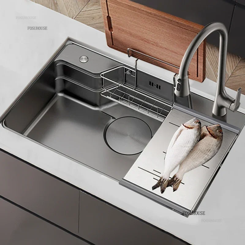 304 Stainless Steel Kitchen Sinks Nano Large Single Tank Home Kitchen Sink Under Counter Basin Honeycomb Embossed Wash Basin