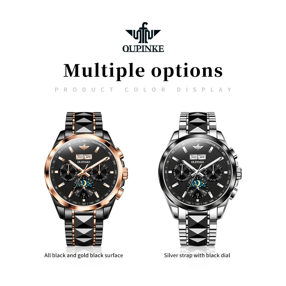 Original Brand OUPINKE Luxury Automatic Watch for Men Waterproof High-quality Mechanical Wristwatch Ceramic Skeleton Watches
