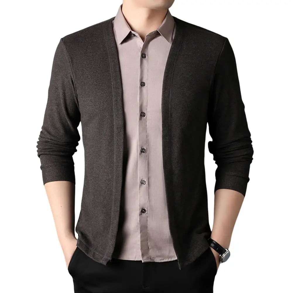 Stretchy Men Shirt Fake Two-piece Cardigan Sweater Slim Fit Solid Color Stylish Men's Knitted Coat for Fall Casual Male Clothing knitted cardigan knitted sweater coat sweater coats fleece cardigan