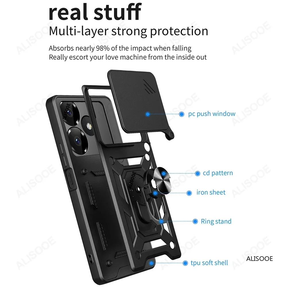 Slide Camera Cover with Lens Ring Stand - Shockproof Protective Case