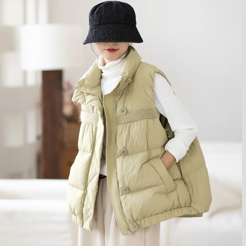 

New WinterDown Vest for Women Warm Puffer Coat Turn-down Collar Zipper Sleeveless Jacket Overcoat Loose Waistcoat Autumn Outwear