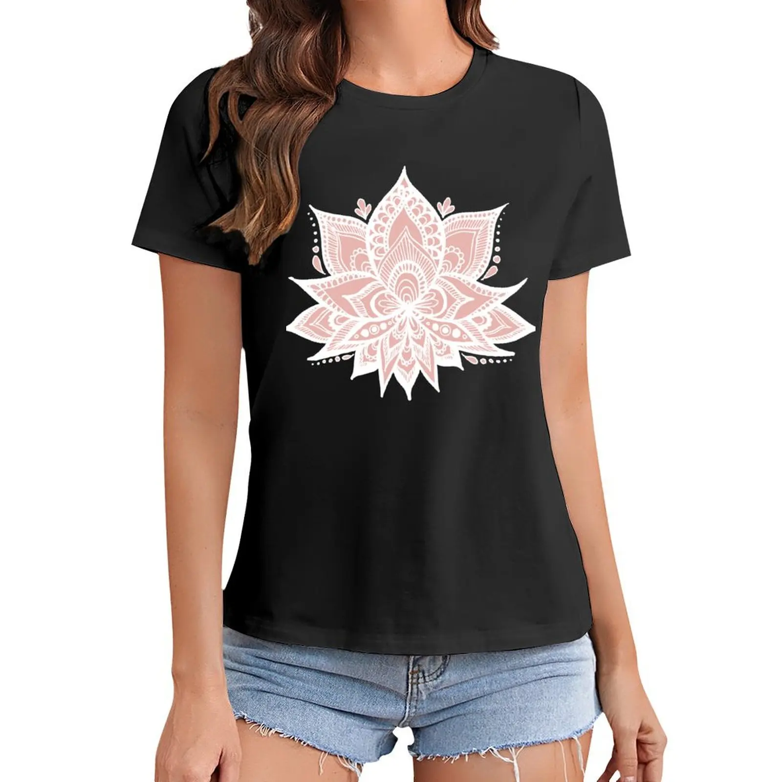 White Lotus Flower on Rose Gold T-Shirt cute tops lady clothes Woman T-shirts