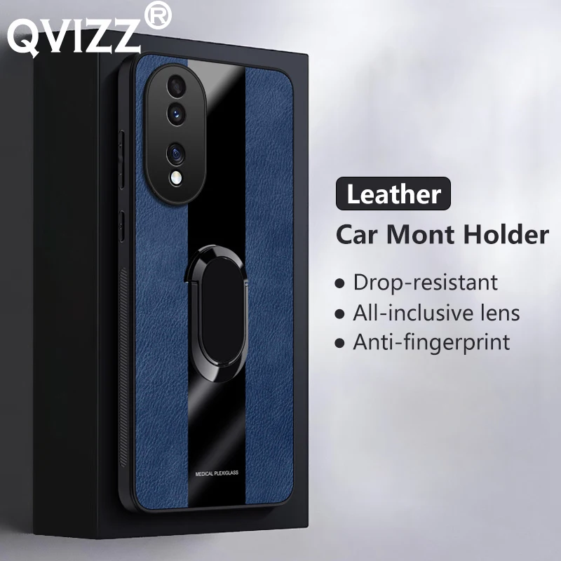 

Leather Case for Huawei Honor 90 Pro Plexiglass Luxury Car Magnetic Ring Holder Armor Shockproof Phone Cover HuaweiHonor90Pro