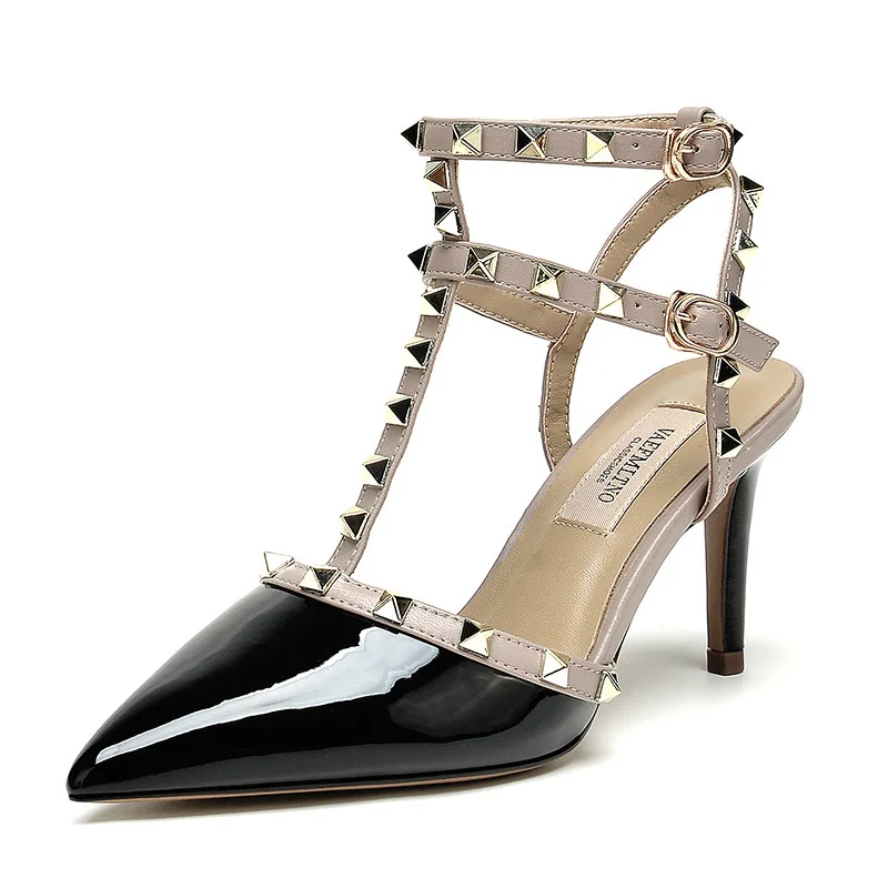 

Popular High Heels for Women's New Pointed French Single Shoes with Super Soft Temperament Riveted Shoes Made of Genuine Leather
