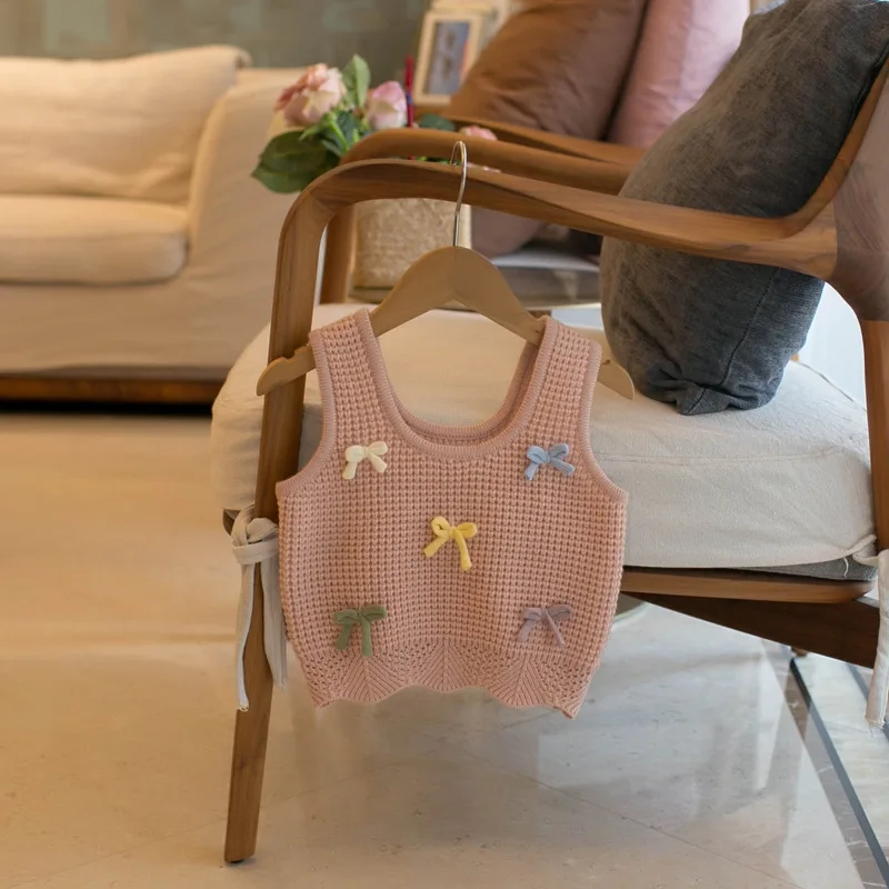 LILIGIRL 1-5Y 소녀 옷 귀여운 어린이 니트 다채로운 활 어린이 니트 풀오버 귀여운 소녀 조끼 어린이 복장