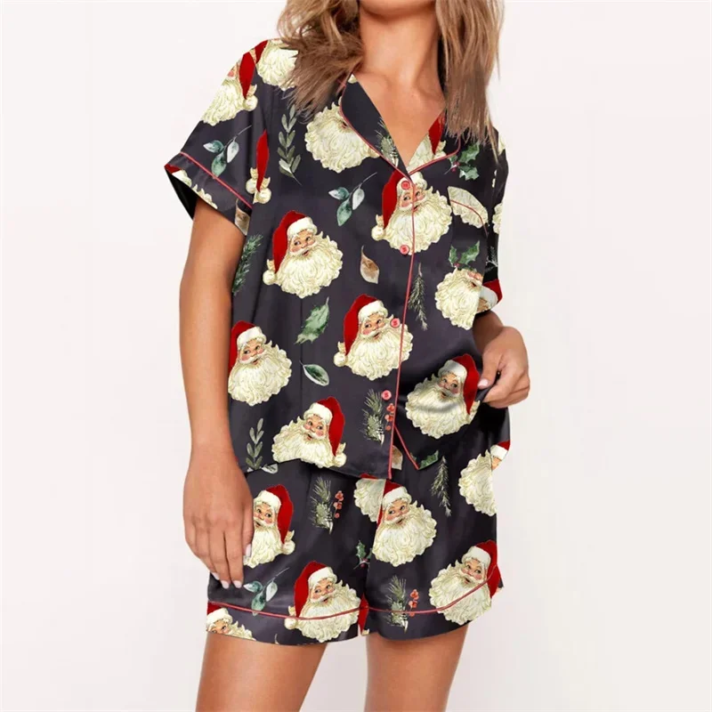 Women Pajamas Set Nutcracker Pajamas Women Christmas Pajama Set Short Sleeve Tops+Elastic Waist Shorts Santa Claus Avatar Print Sleepwear Outfits women pajamas set women pajama suit cotton pajamas set