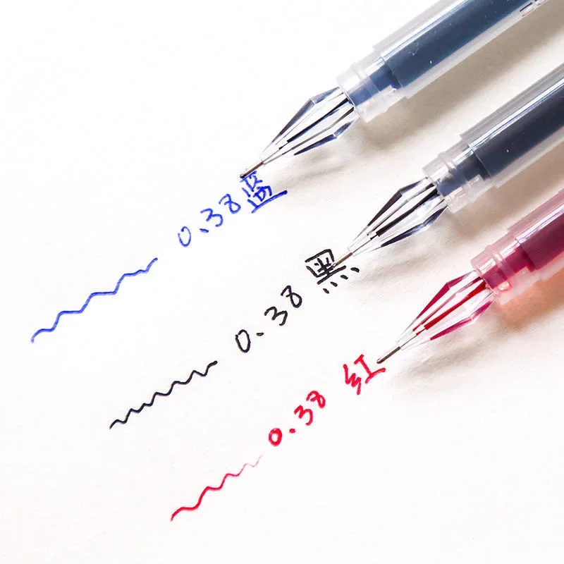 12 개/대 0.38mm 대용량 검정/파랑/빨강 잉크 다이아몬드 팁 젤 펜 시험 서명 쓰기 학교 사무용품, 검정/파랑/빨강 잉크 