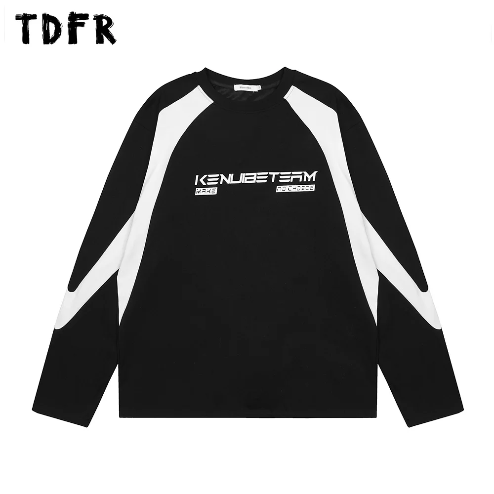 

Contrast Paneled Crew Neck T-shirt Long Sleeve Mens Autumn Casual Loose Streetwear MenTee