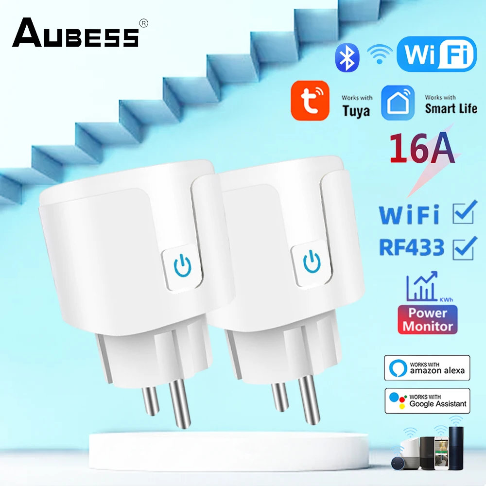 

Tuya WiFi+BT RF433 Smart Socket EU 16A With Power Monitor Timing Function Wireless Outlet Voice Control Plug For Alexa Google