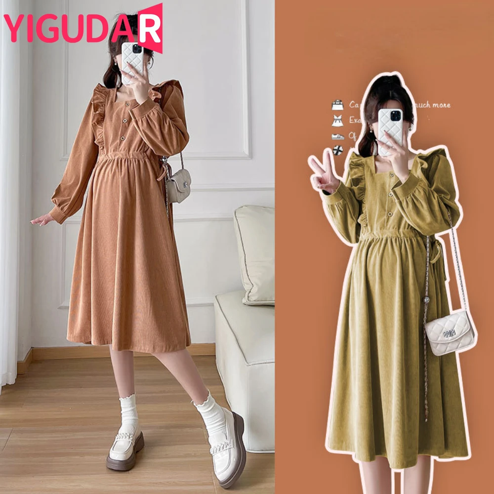 

korean Fashion Maternity Dress Autumn Winter Clothes for Pregnant Women Loose Pregnancy photoshoot dress vestidos de fotografia