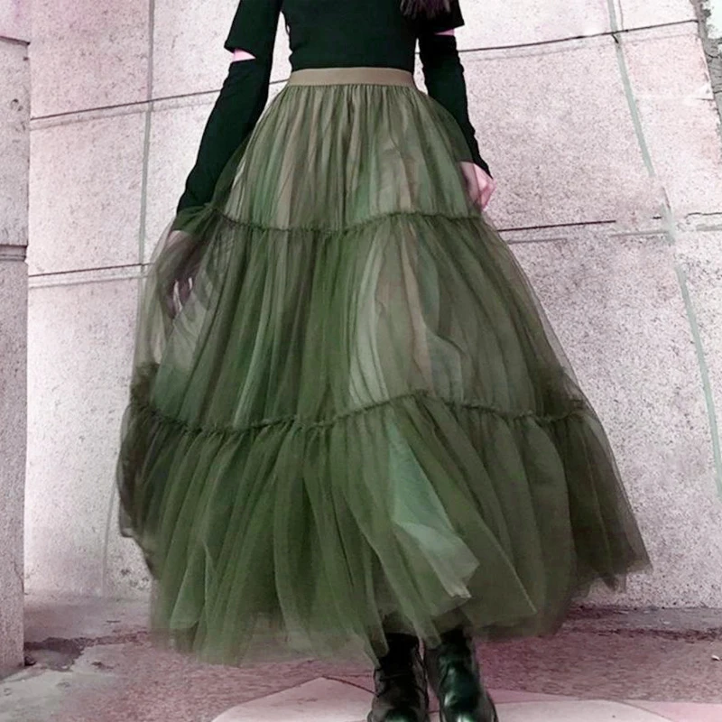 Gauze skirt half body super fairy long high waist  2514
