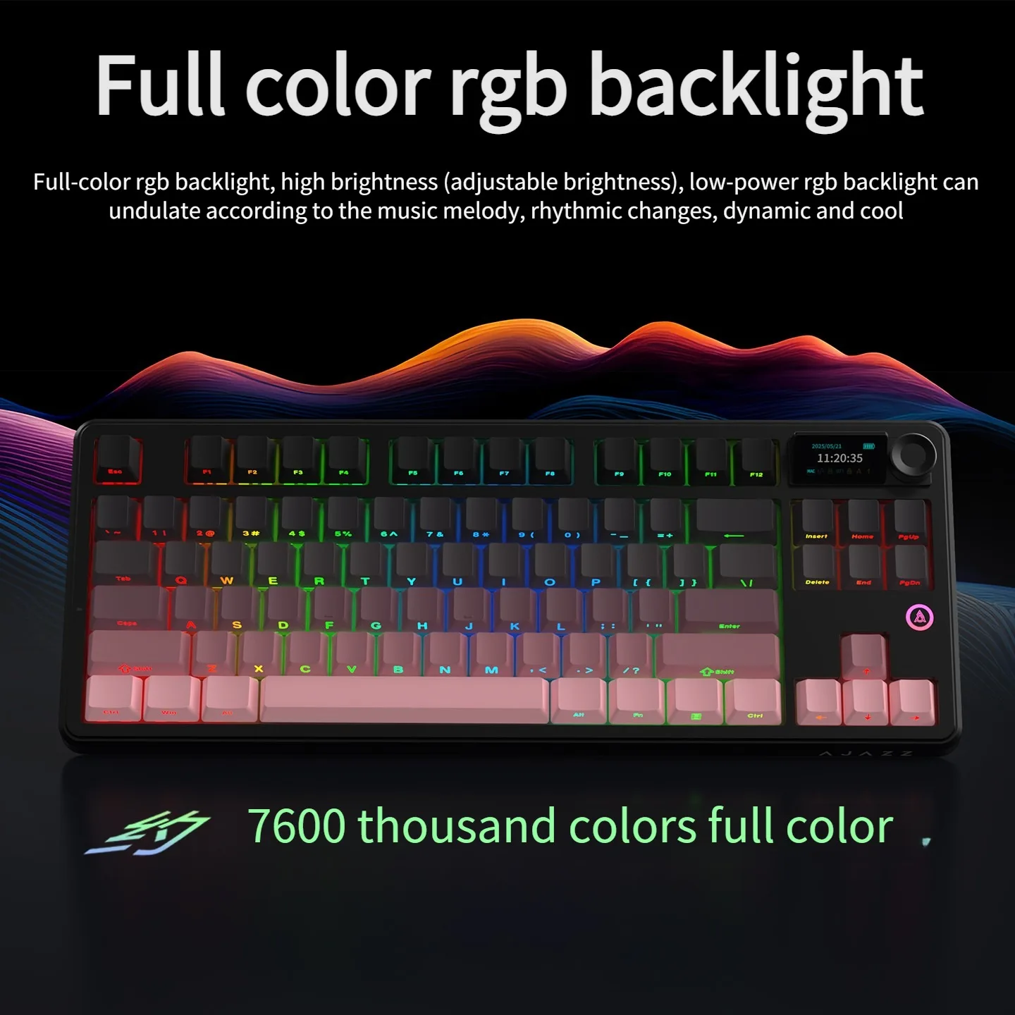 아자즈 MK87 기계식 키보드 가스켓 무선 트라이 모드 10000mAh RGB 백라이트 핫 스왑 키보드 TFT 디스플레이&노브 포함