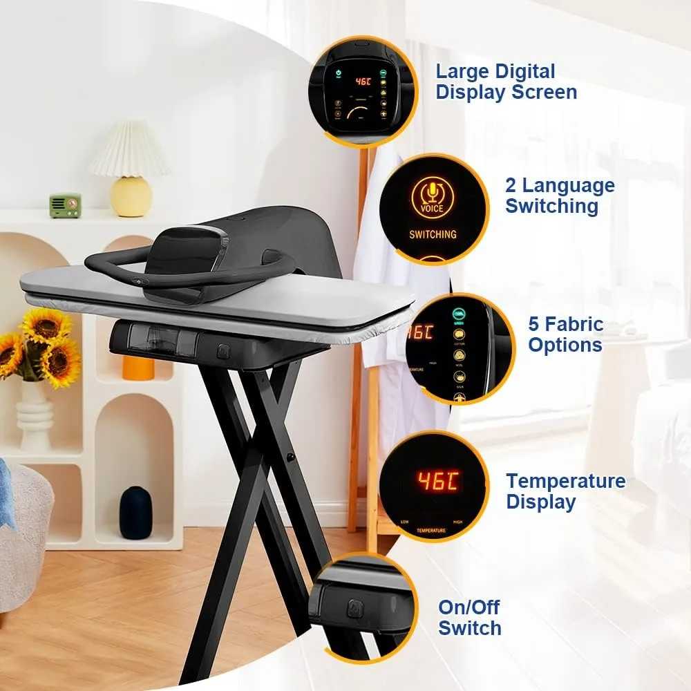 34" Large Steam Iron Press with LED Touch Screen, 1800W Steam Press with 5 Fabric Settings Language Conversion 3