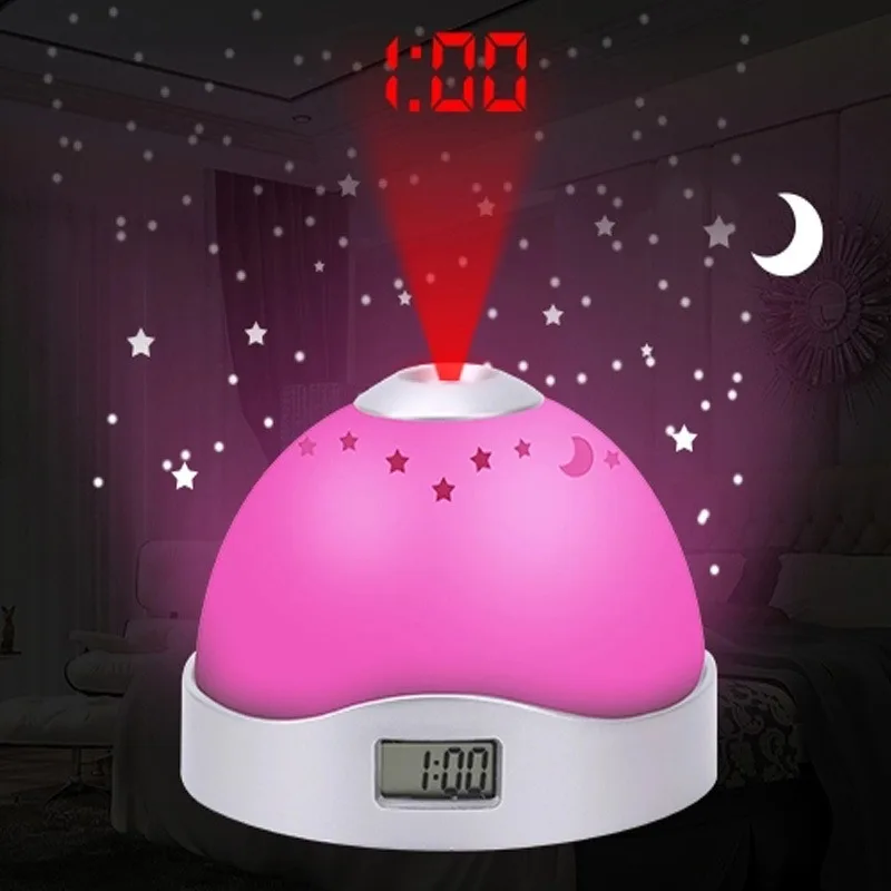 MoonandStarProjectionAlarmClockWallProjectorSnoozeTableClockMuteDeskLCDDisplay