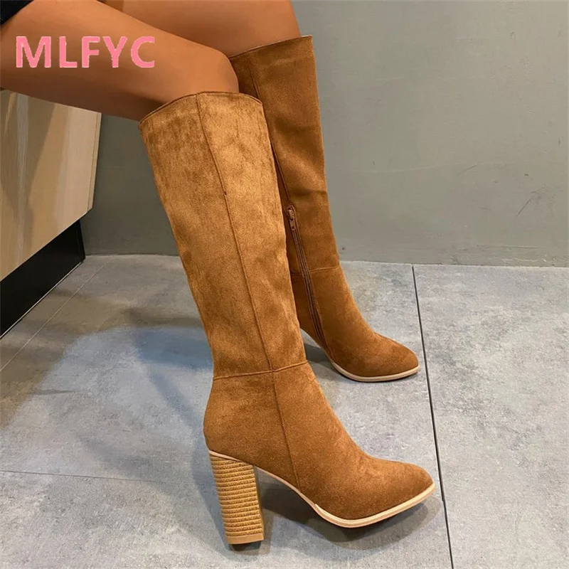 Long Boots for Women with Thick Heels Frosted Knees Easy To Match Autumn Winter Knee Length Boots for Women's Boots