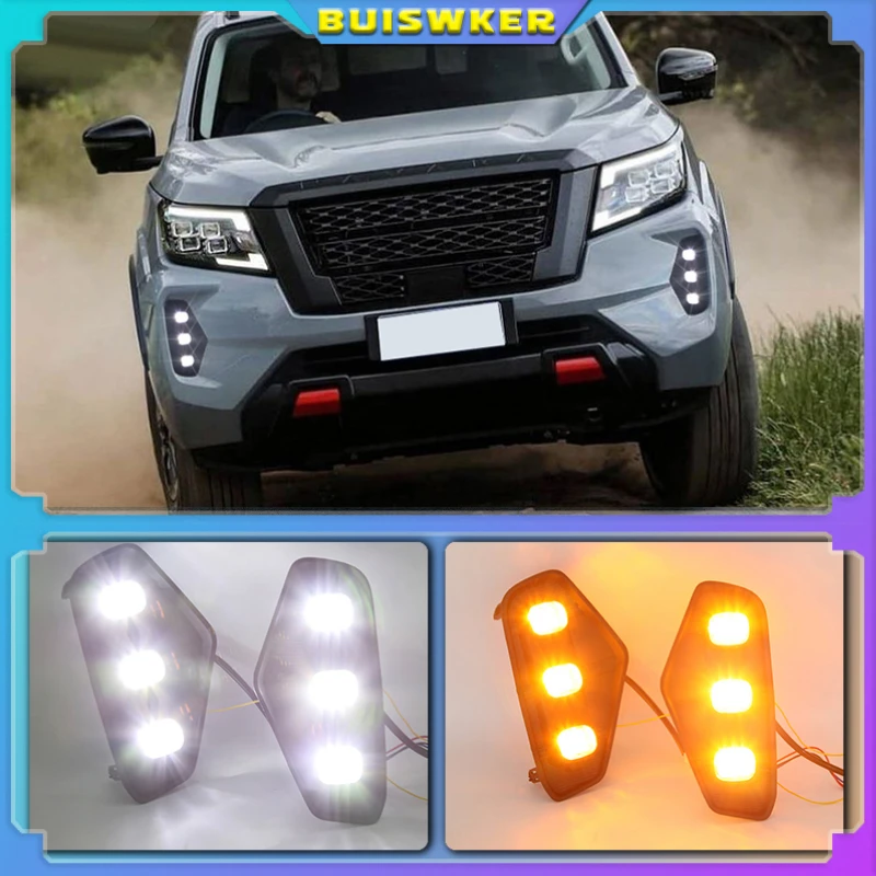 

12V Daytime Running Lights For Nissan Navara 2020 2021 2022 LED DRL Dynamic Turn Signal Indicator Car Fog Lamp Auto Daylights