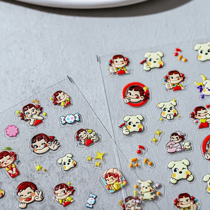 PEKO Chan Nail Stickers Cute Cartoon Nail Art Candy Happy Relief 5D Nail Accessories Star Dog Manicure Nail Supplies Nail Tips 2