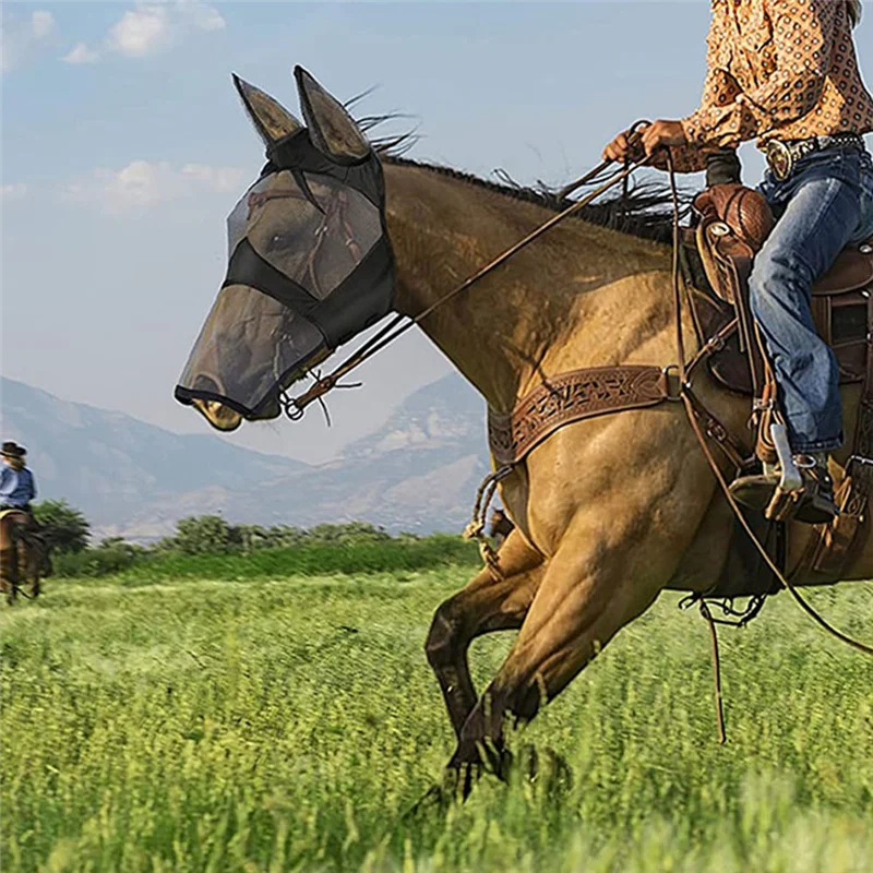 X38A-말용 파리 방지 마스크, 말의 파리를 위한, 매우 편안한 자외선 차단, 조절 가능한 착용감, 귀가 있는 통기성 디자인