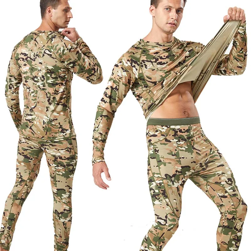 New Camo Thermal Underwear Outdoor Sports Uniform Breathable Long Shirt Tactical Compression Fleece Warm Long Johns Men Clothes