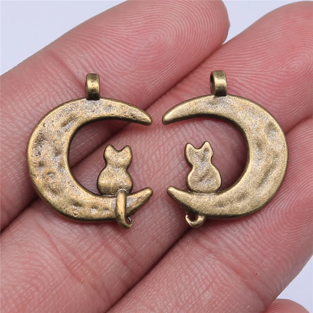 10pcs Moon Charms For Jewelry Making Antique Bronze Silver Color Pendants Making DIY Handmade Tibetan Finding Jewelry 