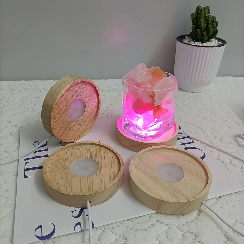 Round Wooden LED Light Base Rotating Display Stand Night Lamp Base