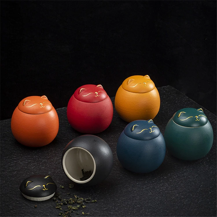 Cat Ceramic Tea Canister Storage Organizer Tea Porcelain Box with Lid Moisture Proof Gift Cute Pets Household Sealed Jar tea canister