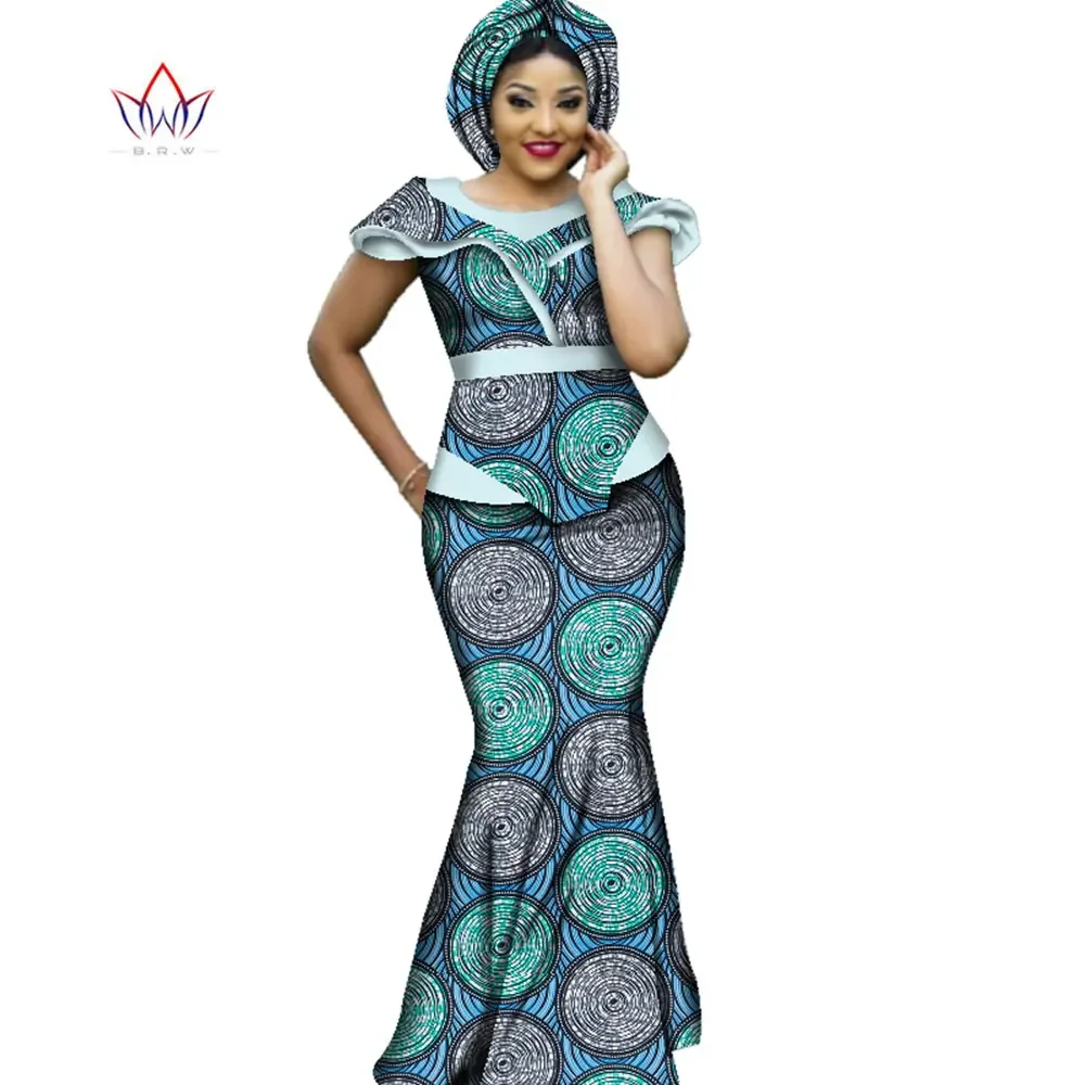 Hot Sale African Bazin Dresses Designs Dashiki Plus Size Women Africa Long Dress Party Dresses Women Set Clothing  WY2711