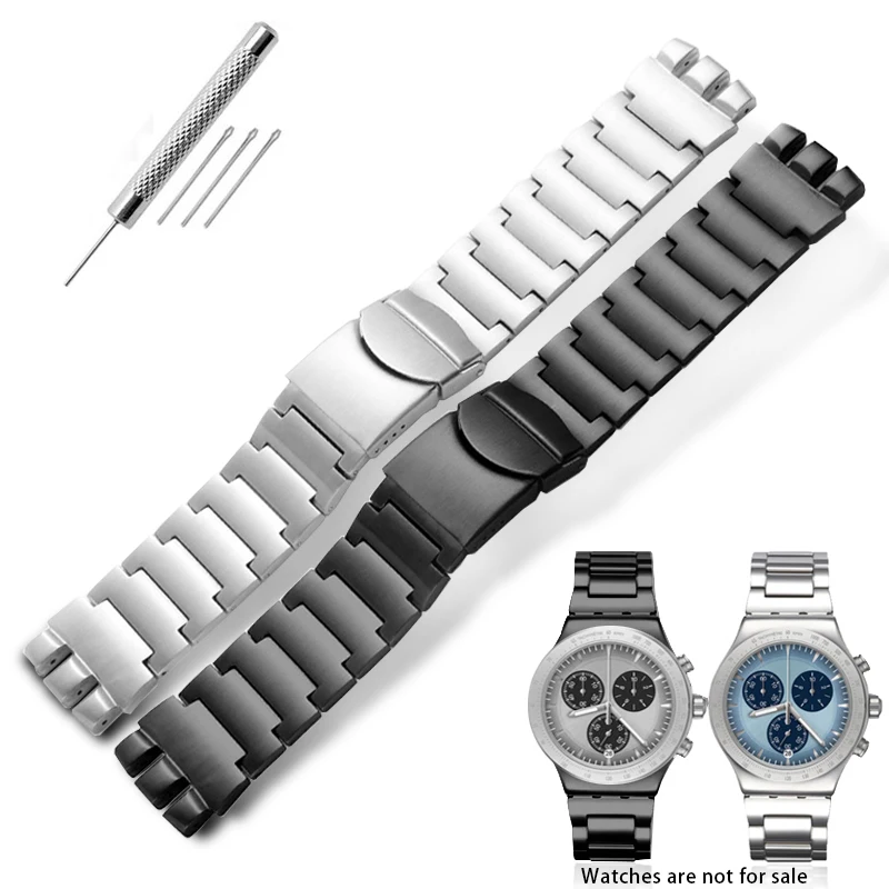 

Stainless Steel Watchband Solid Silver Black For Swatch Men Irony Big Size Watch Strap Folding buckle Bracelet Accessories 23mm