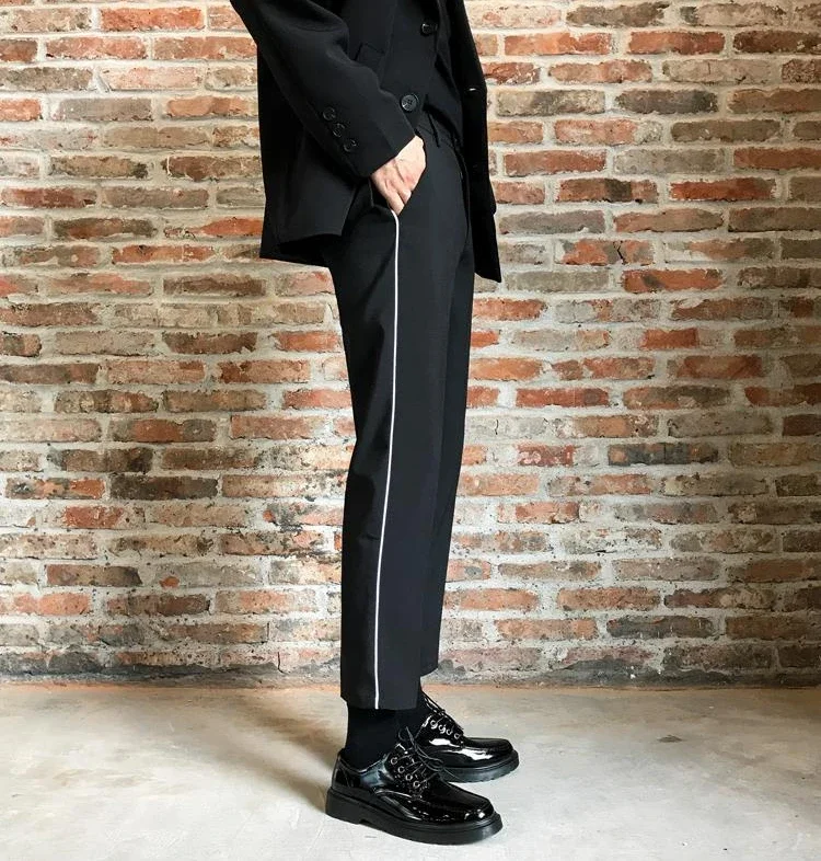 Description Picture 4 of itemTressed Polyester Trousers for Men Wide Leg Slim Fit Man Suits Pants Tailoring Summer 2024 Anti-wrinkle New In Spring Clothes Up