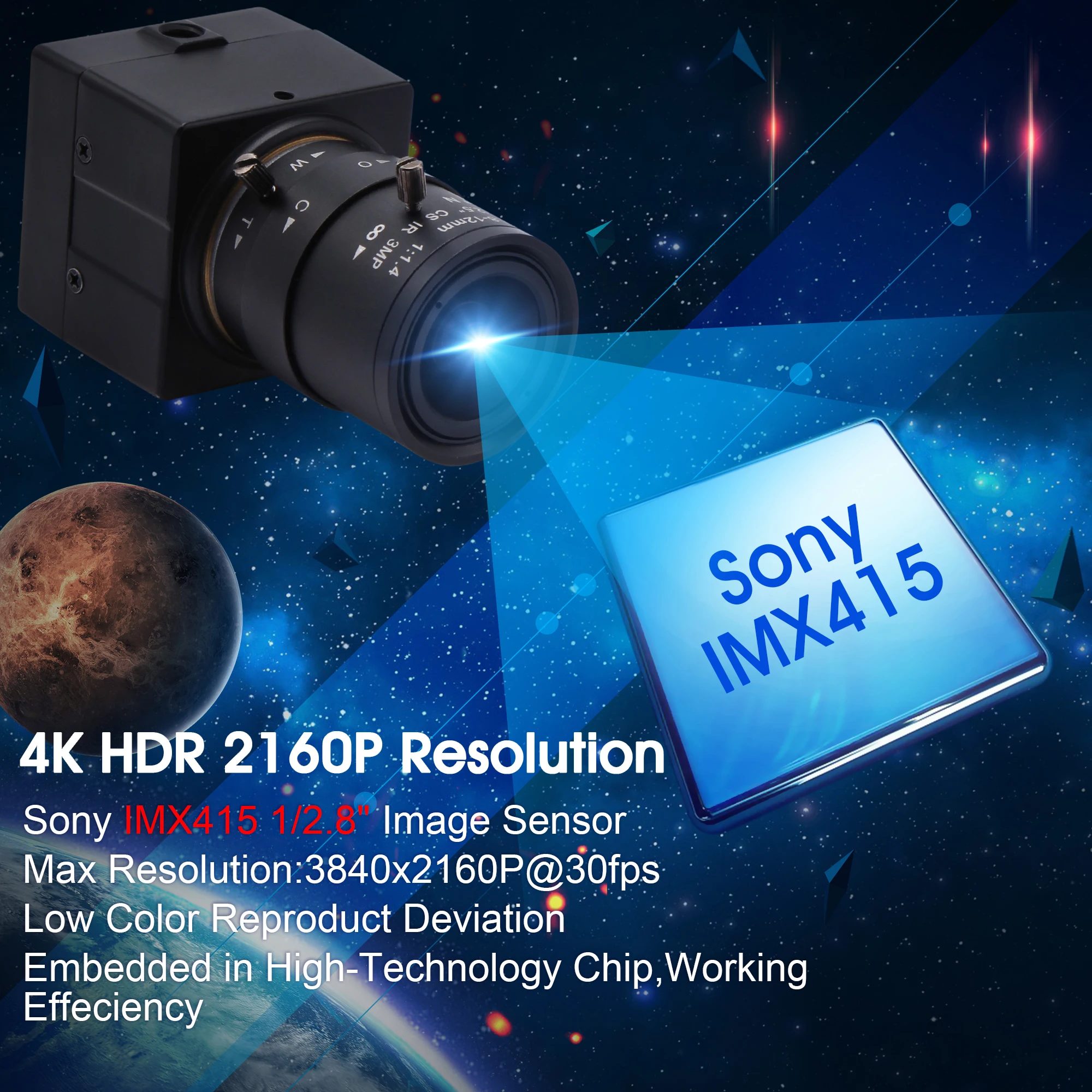 ELP 4K 가변 초점 USB 카메라, IMX415 CS 마운트 렌즈, 울트라 HD 프리 드라이버, 10x 광학 수동 줌, 화상 회의용 미니 웹캠