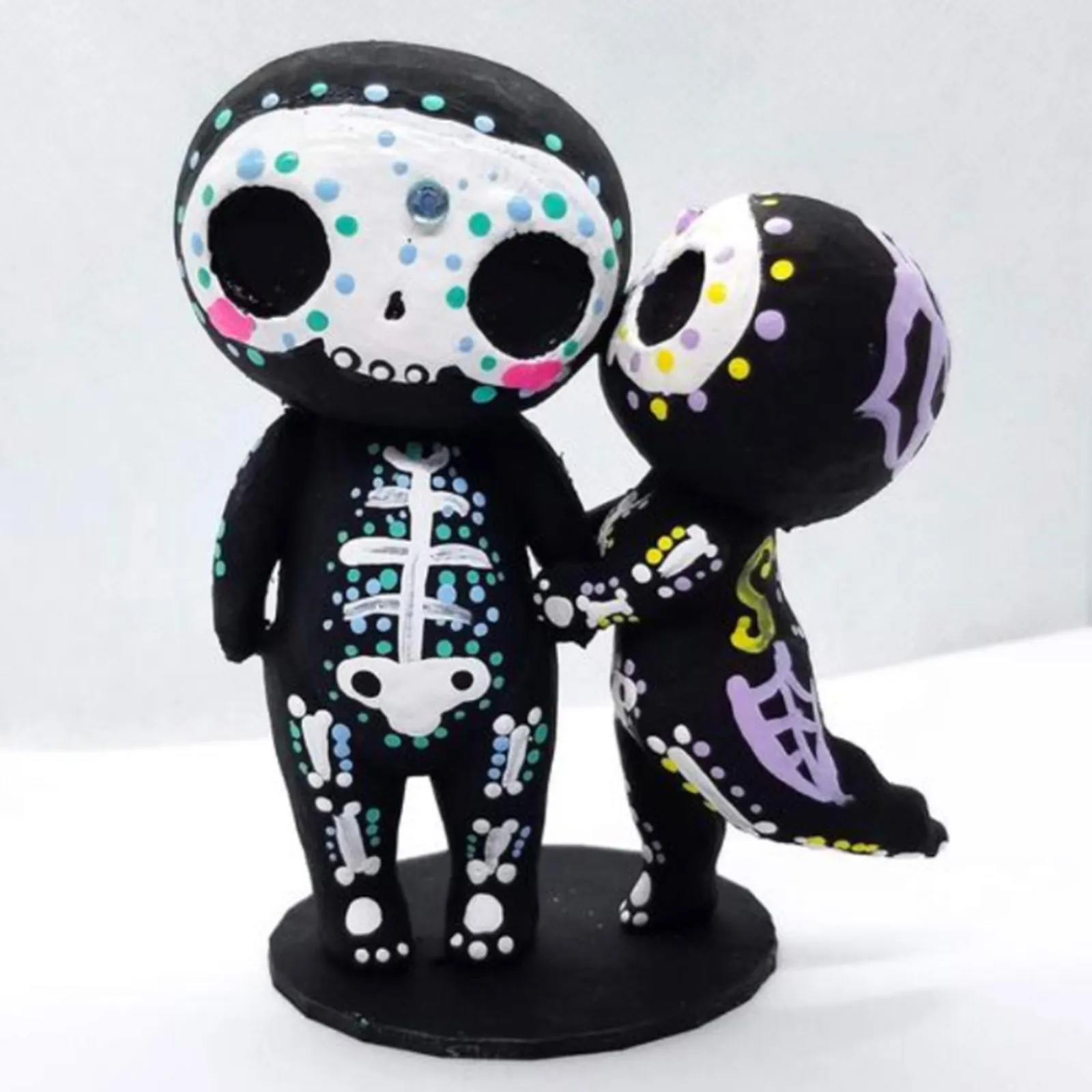 2pcs/set Lovers Couple Miniature Mini Doll Sugar Skull Couple Statue Cute Resin Crafts Home Decoration Accessories Ornaments 