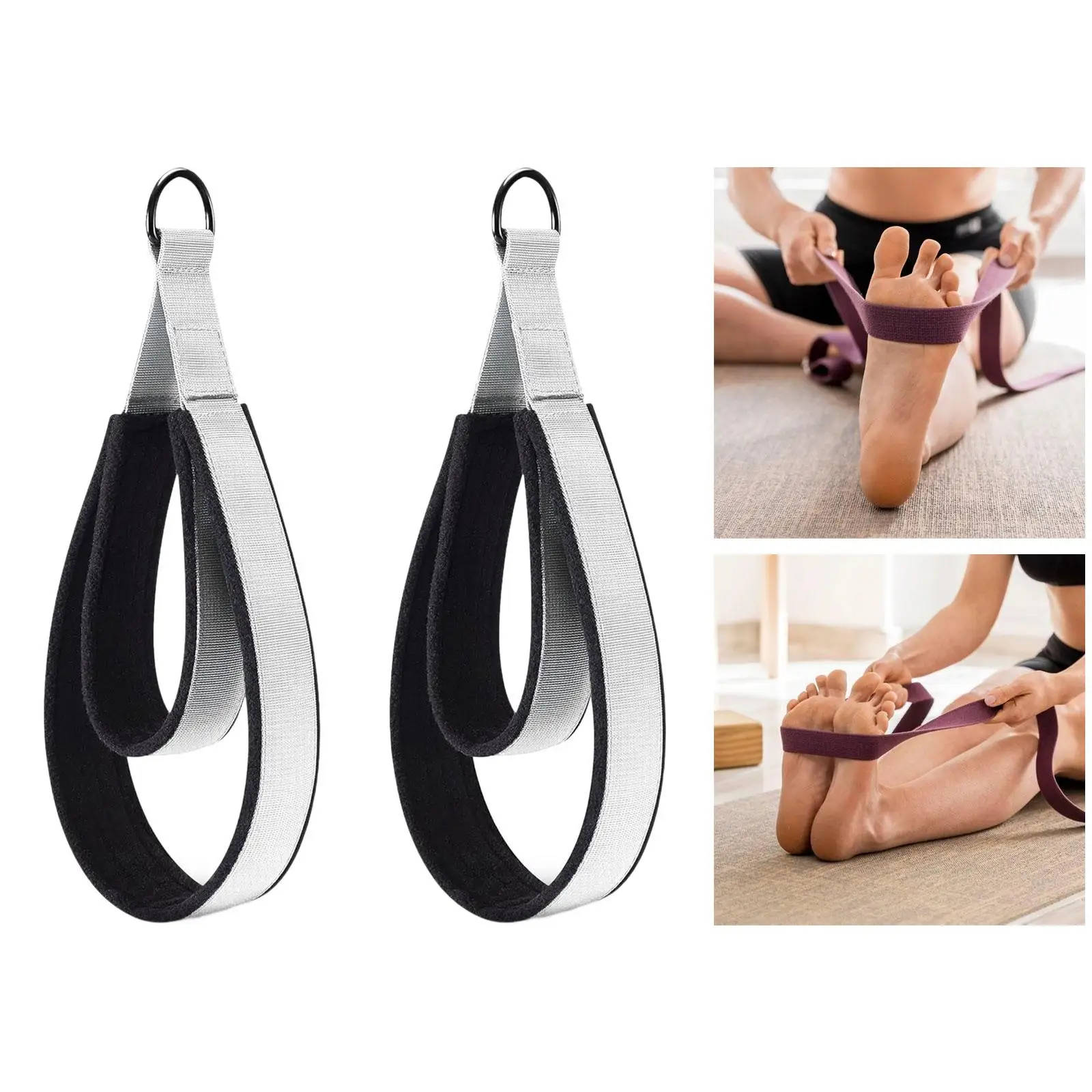 2Pcs Pilates Double Loop Straps Exercise Yoga Straps D Rings Straps Handle for Beginner Workout Improve Flexibility Adults