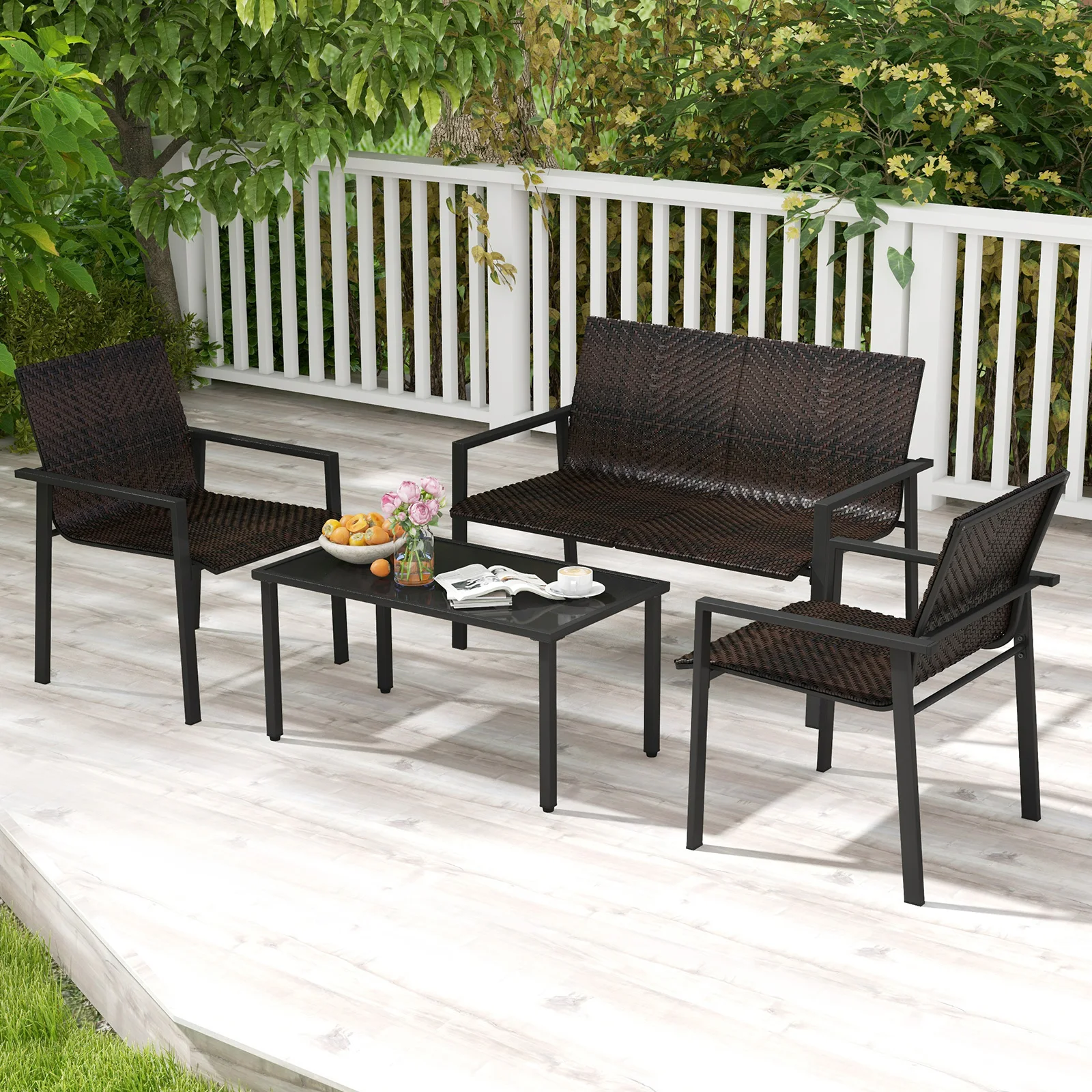 Polyrattan Gartenmöbel Set, 4-TLG. Terrassenmöbel, Sitzgruppe, Sitzgarnitur für 4 Personen, Gartengarnitur inkl. 2 Stühlen, Bank – Detail 2