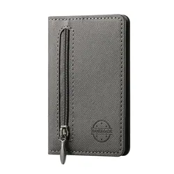 Premium PU Leather Mobile Phone Case with Card Holder and Zipper Wallet Stand (GRAY)